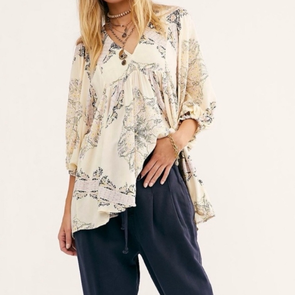 Free People Cream Floral Blouse